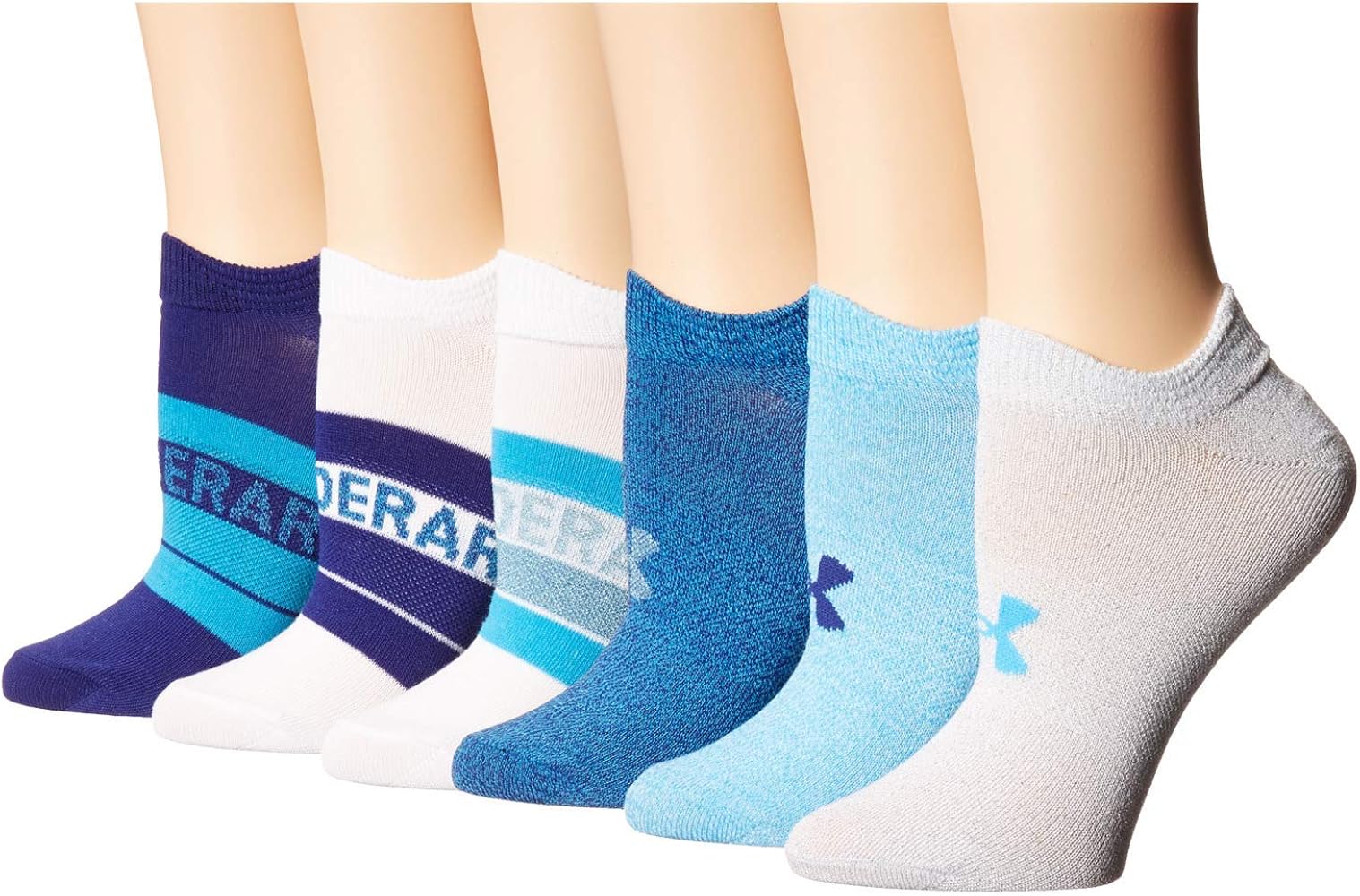 Under Armour Women's Essential 2.0 No Show Socks, 6-Pairs , White/Equator Blue , Medium