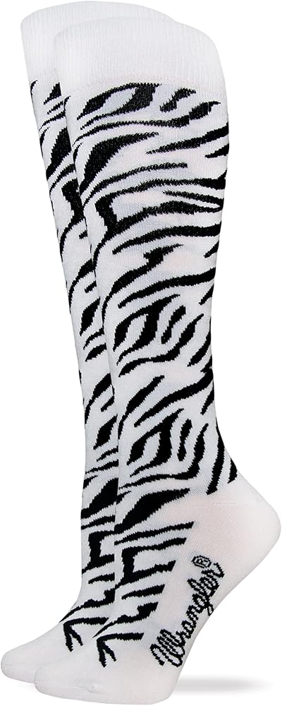 Wrangler Womens Zebra Print Socks, White, Medium