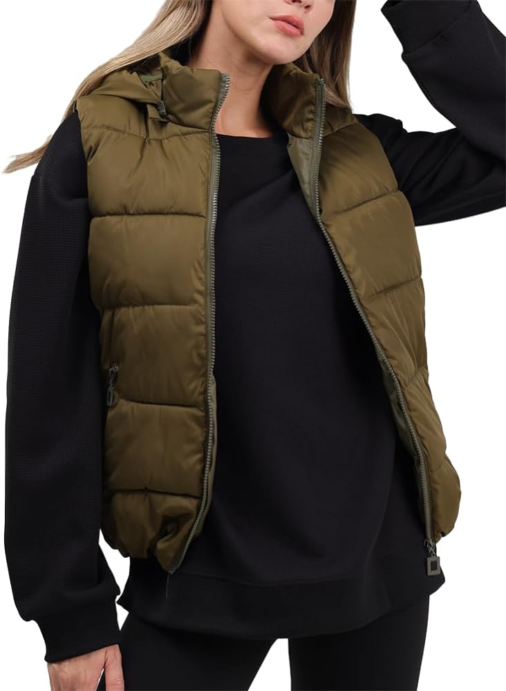 KEOMUD Women's Hooded Puffer Vest Winter Warm Quilted Outerwear Vest with Pockets