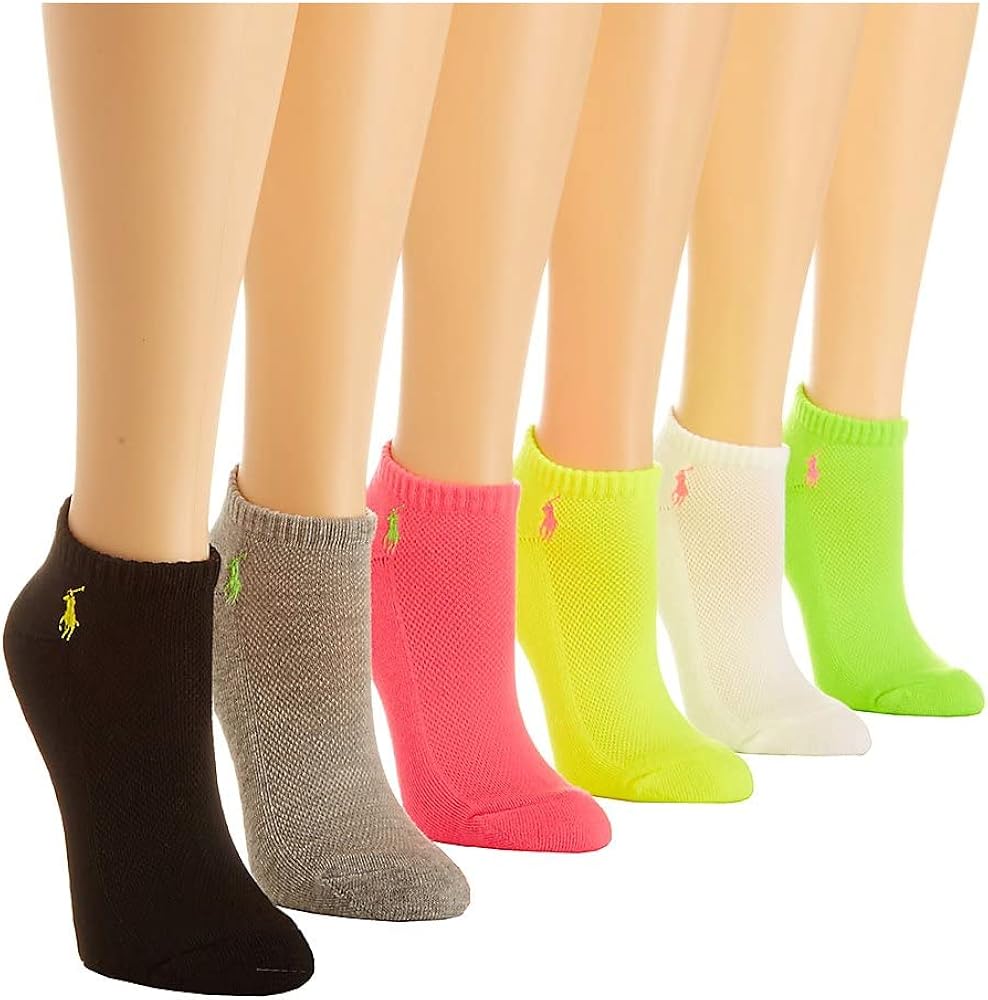 Polo Ralph Lauren Ladies 6-Pack Classic Cotton Sport Socks Shoe Size 4-10.5 (Bright),Assorted