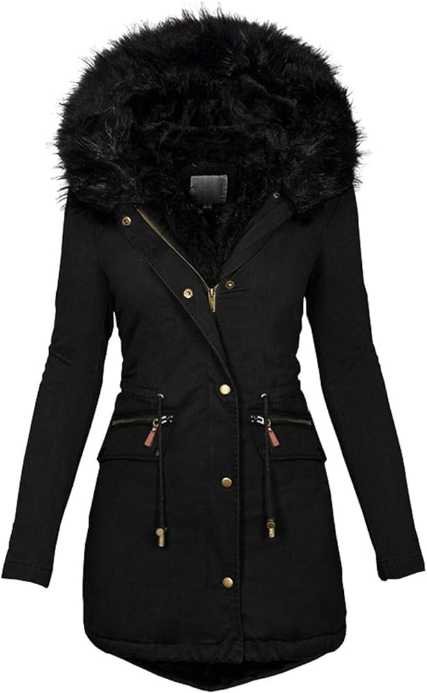 Womens Winter Coats Warm Sherpa Lined Parkas Jacket Thickened Windproof Outerwear with Fur Hood Plus Size Puffer Down