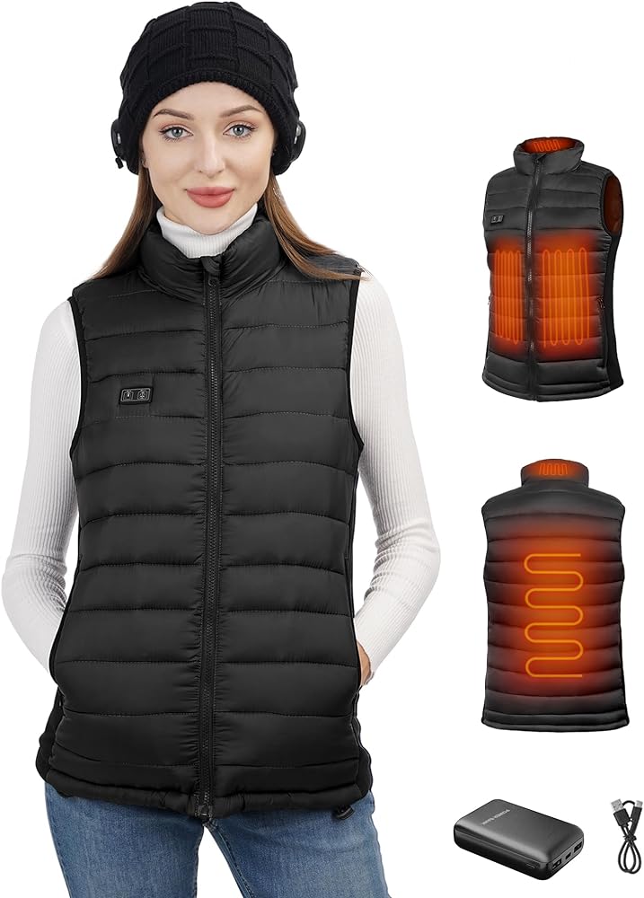 Loowoko Heated Vest for Women with Battery Pack Included, Rechargeable Heated Jacket Coat Electric Heating Vests for Winter