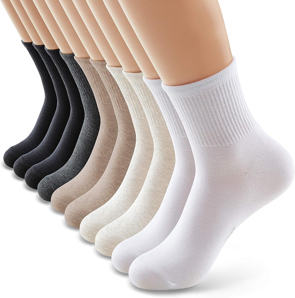 MONFOOT Women's 1/10 Pairs Comfortable Casual Cotton Quarter Crew Socks, multipack