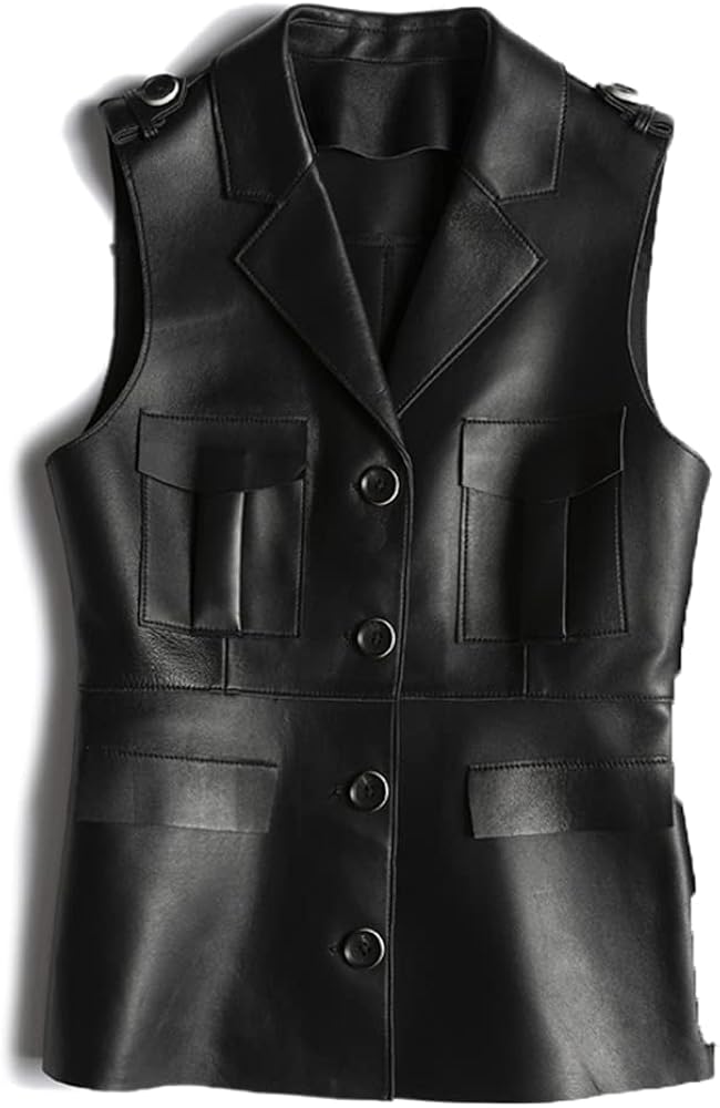 Women Leather Jacket Vest Waistcoat Spring Female Sheep Leather Coats