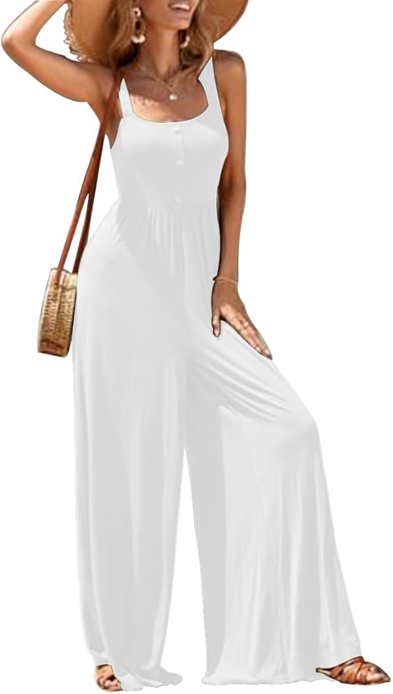 LuFeng Women's Sexy Summer Boho Jumpsuit Sleevelss Square Neck Wide Leg Loose Overalls Full Long Pants Rompers Jumpsuit