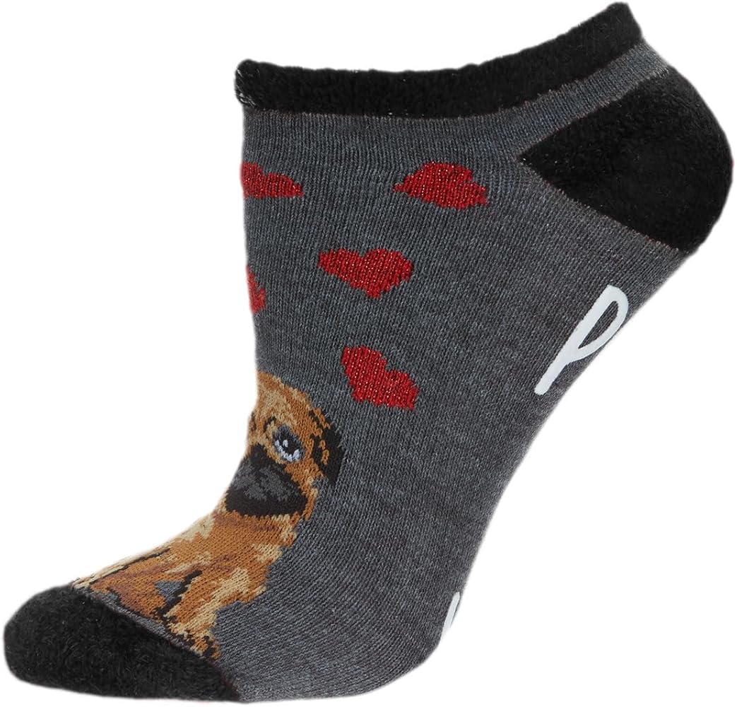 MeMoi Women's Peace & Love & Pugs Low-Cut Non-Skid Socks