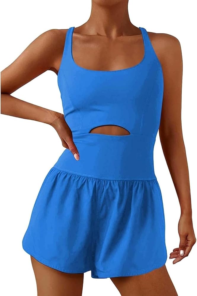 Women's One-Piece Jumpsuit - Workout Romper for Running, Yoga & Gym | Summer Onesie Overalls | Comfortable Exercise Clothes (Color : Blue, Size : Small)