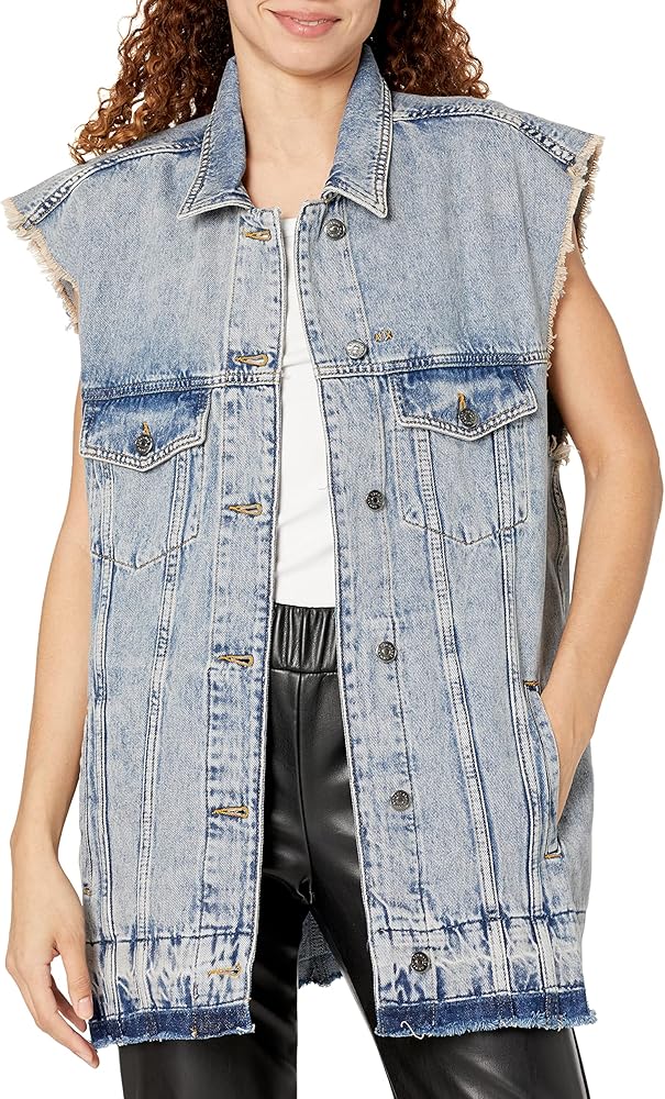 Armani Exchange Women's Sleeveless Washed Oversized Denim Jacket