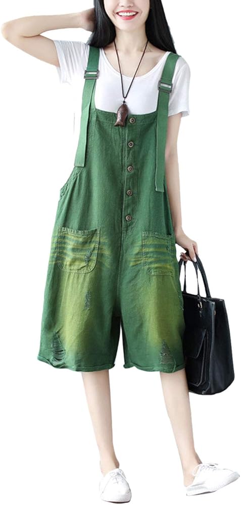 Flygo Womens Loose Baggy Wide Leg Ripped Shorts Jumpsuits Rompers Overalls