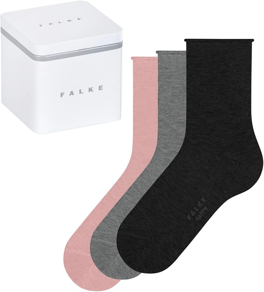 FALKE Women's Happy Box 3-Pack Socks, Cotton, Crew Length, Soft Trouser Socks, Lightweight, Trendy Work Clothing