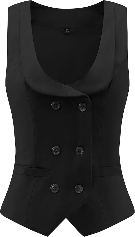 Foucome Suit Vest for Women Double Breasted Waistcoat Vest Dressy Lapel Collar Womens Vest Top