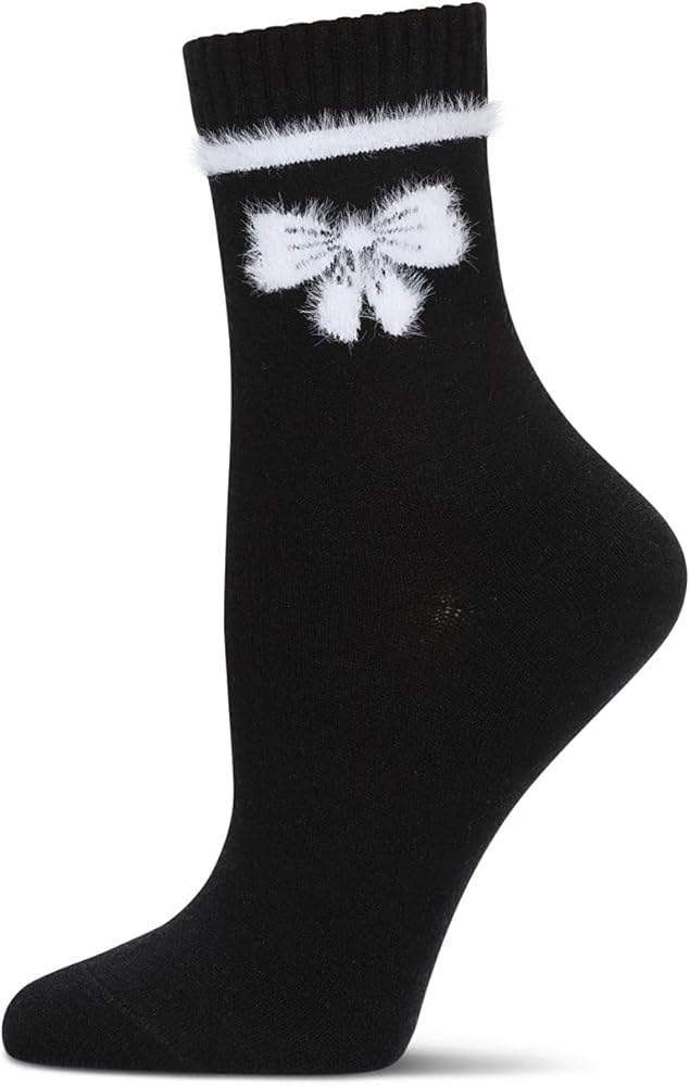 MeMoi Women's Fuzzy Bow Cashmere Crew Socks