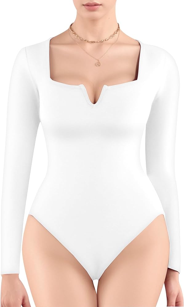 MANGOPOP Body Suits for Womens Long Sleeve Bodysuit Tops