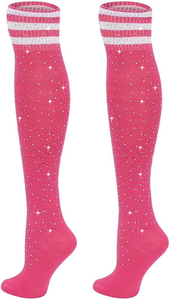 Woman's Rhinestone Over Knee High Socks Stripe Knit Stockings Leg Warmers for Christmas Valentines day Events