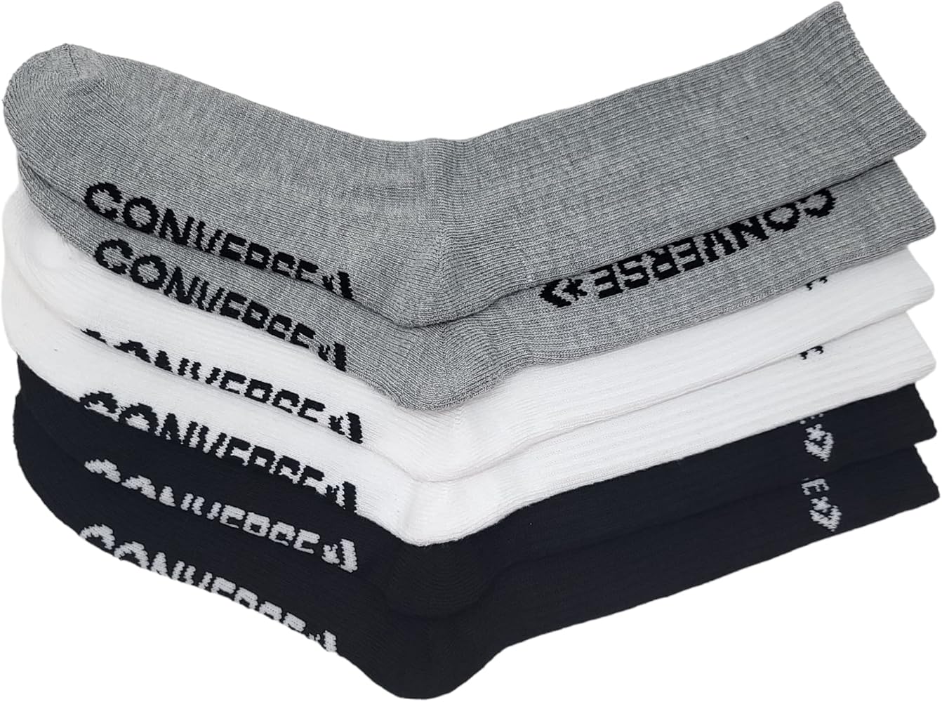 Converse Women's Half Cushion Crew Socks 3-Pack Size 6-10 (White/Black/Light Grey)