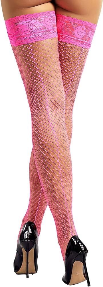 Seam Back Fishnet Thigh High Stockings Silicone Lace Top Lingerie Stay Up Sheer Nylon Hosiery