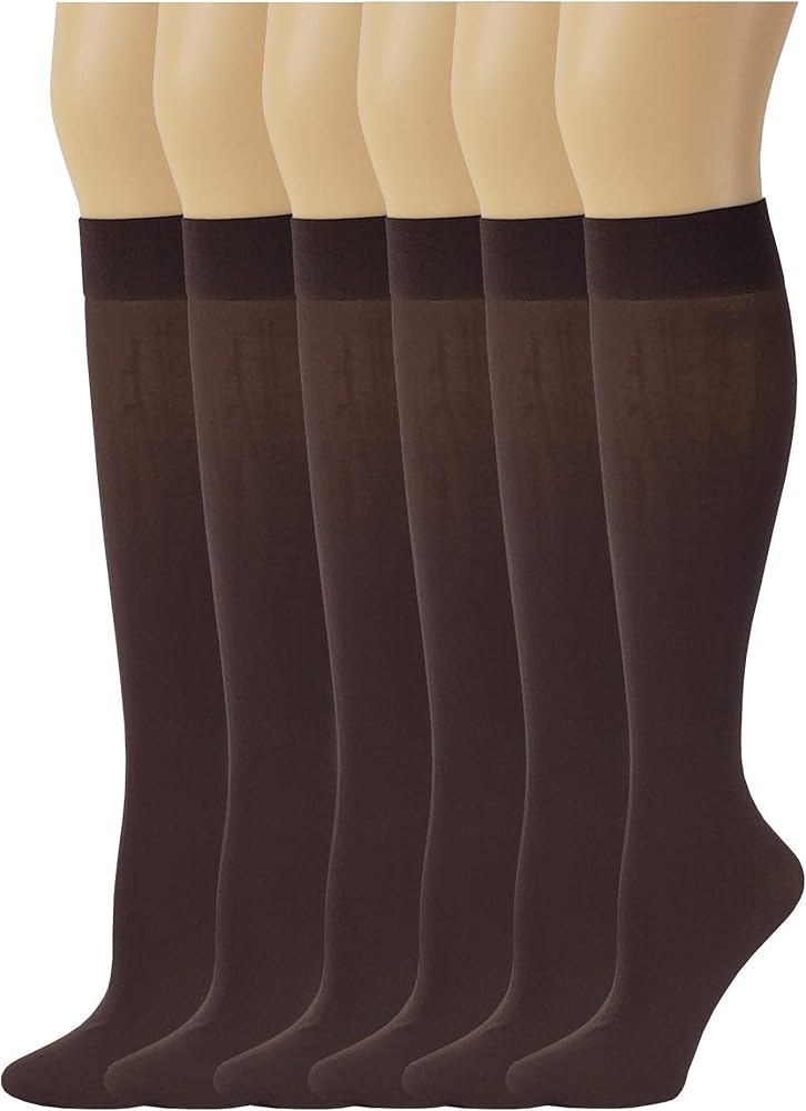 Differenttouch 6 Pairs Women's Opaque Spandex Trouser Knee High Socks Queen Size 10-13