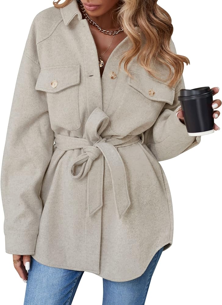 ZESICA Women's Casual Trench Coat Long Sleeve Lapel Button Down Belted Jacket Outerwear Peacoat with Pockets