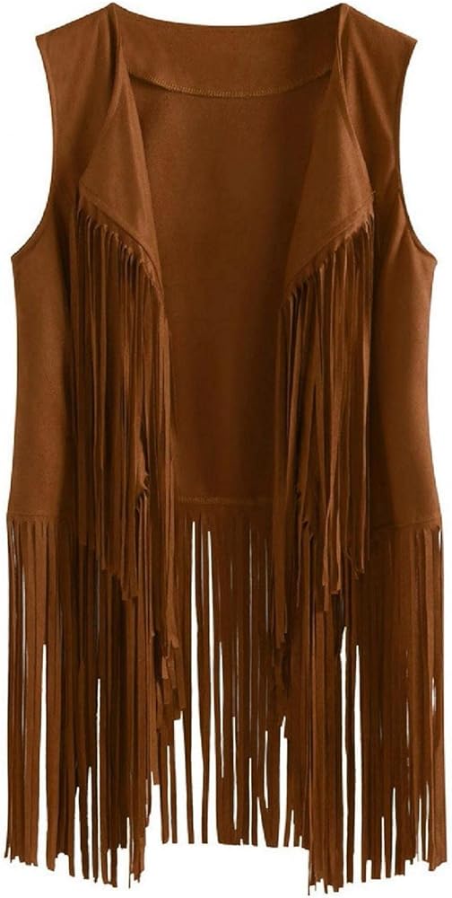 Ladies Fringe Coat Women Faux Suede Vest Long Sleeveless Jacket Solid Color Cardigan Tassel Vest Plus Size