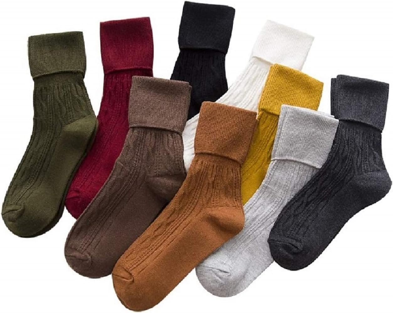 9 Pairs Women's Crew Socks Cotton Knit Soft Turn Cuff Socks