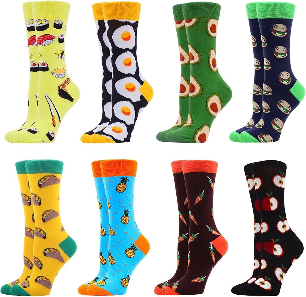 WeciBor Women's Novelty Funny Colorful Pattern Combed Cotton Socks 8 Pairs