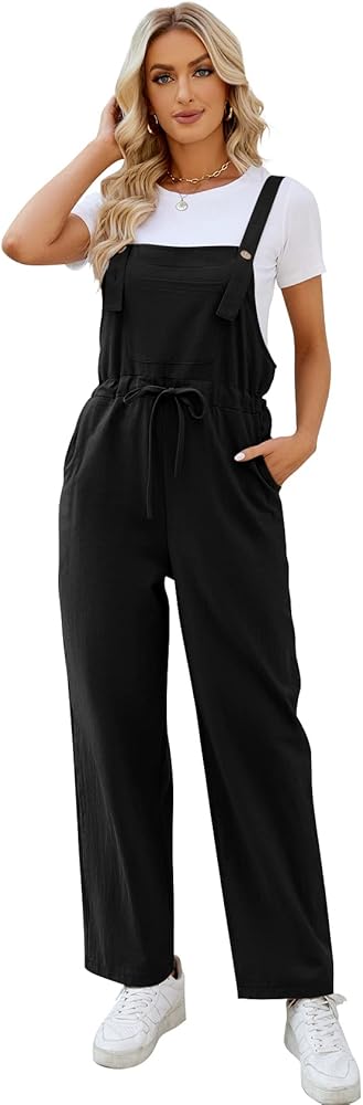 PEHMEA Women Loose Jumpsuits Casual Overalls Adjustable Straps Drawstring Wide Leg Romper with Pockets