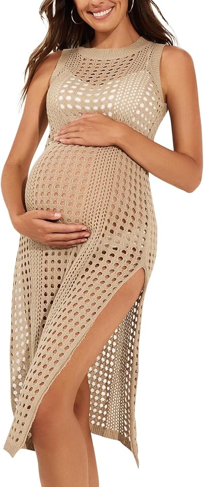 Summer Mae Women's Maternity Swim Cover Up Sleeveless Pregnancy Swimsuit Dress Crochet Bathing Suit Beach Cover Ups