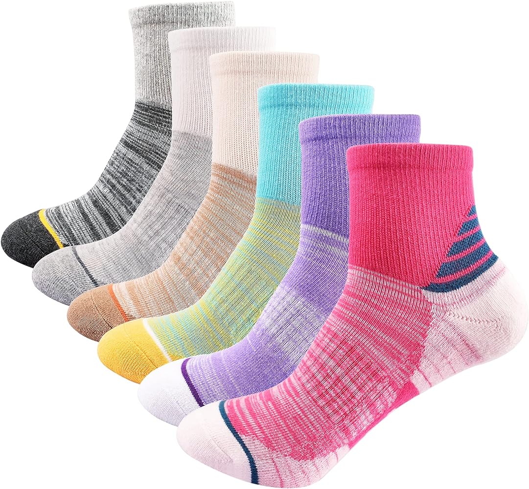 J.WMEET Women's Athletic Ankle Socks Quarter Cushioned Running Socks Hiking Performance Sport Cotton Socks 6 Pack