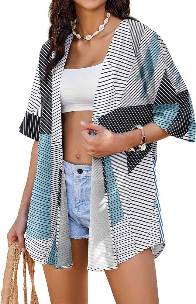 AI'MAGE Kimono for Women Tropical Beach Cover Up Casual Open Front Capes Swimwear Cardigan S-XXL