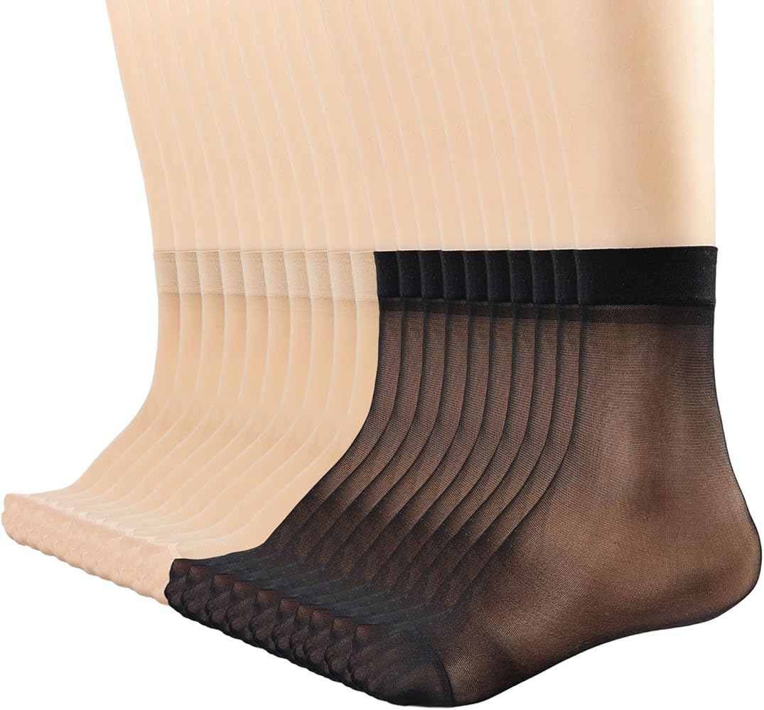 Mcool Mary 20 Pairs Womens Sheer Ankle Socks Nude Black Stocking Summer Ultra Thin Soft Silk Socks Cool for Women