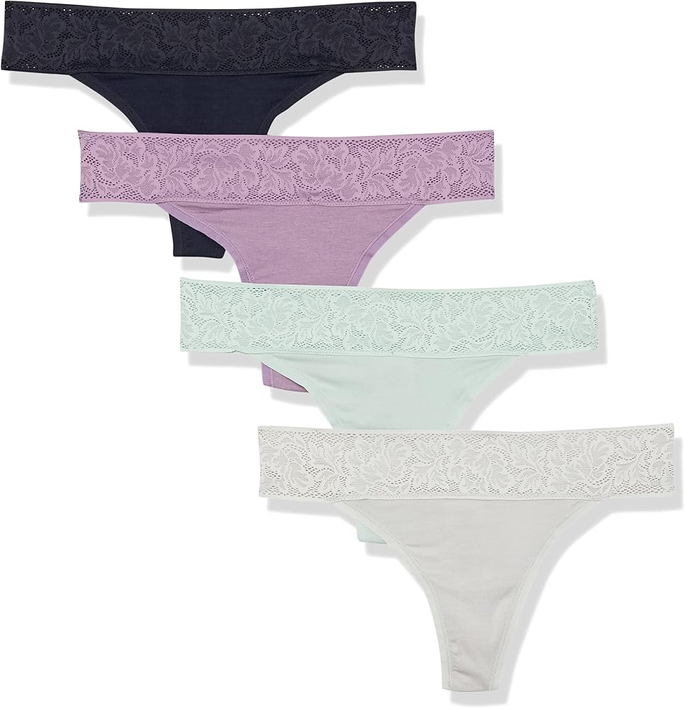 Amazon Essentials Women's Modal with Lace Thong Panty, Pack of 4