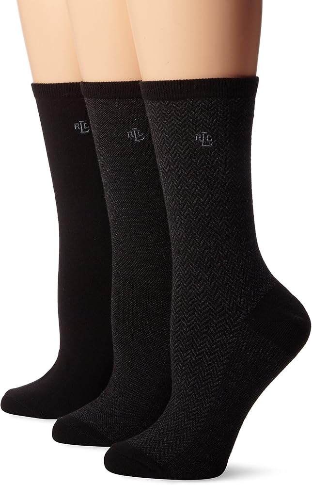 Ralph Lauren Women's 34004 Tweed Cotton Trouser Socks - 3 Pair Pack, Black,Flannel heather,Tobacco Heather, O/S