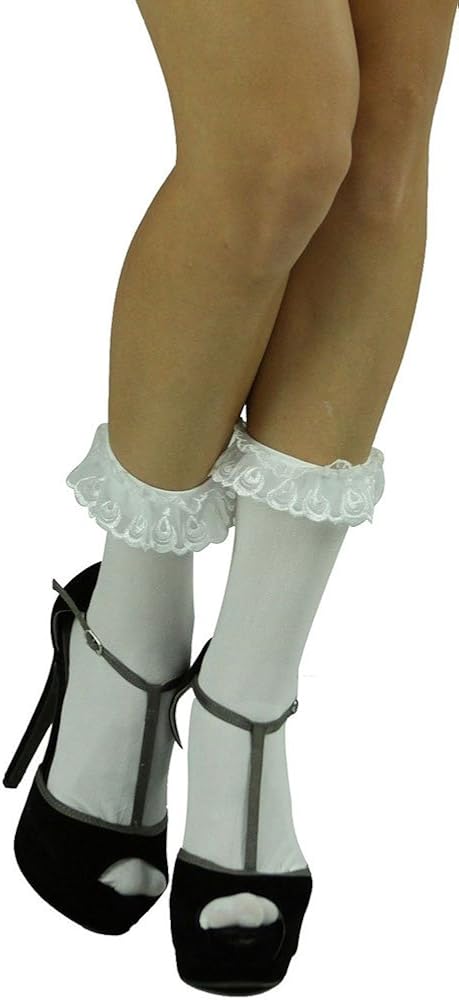 ToBeInStyle Women’s Beautiful Lace Ruffle Top Opaque Anklet Socks