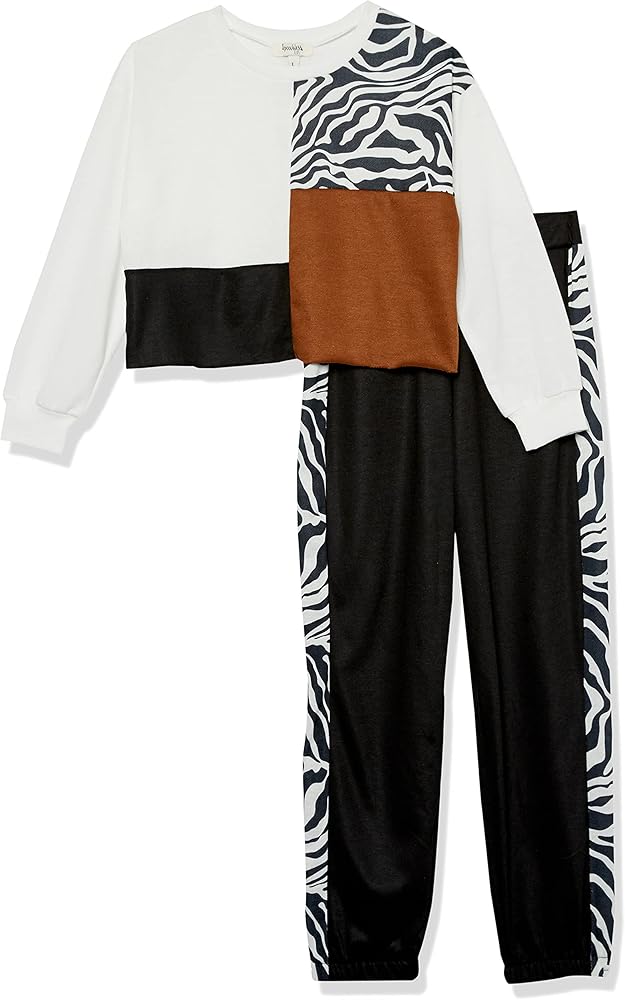 Speechless Girls' Long Sleeve Color block Top and Legging Set, Black/Ivory, Large