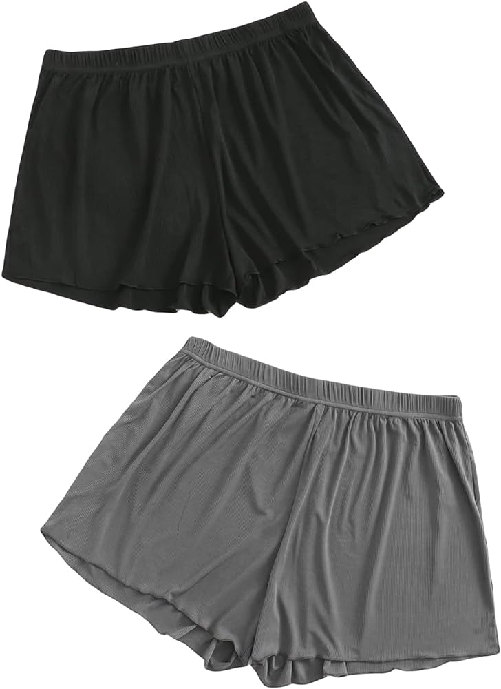 Floerns Women's Plus Size Solid Pajama Shorts 2 Pack Soft Lounge Sleep Shorts