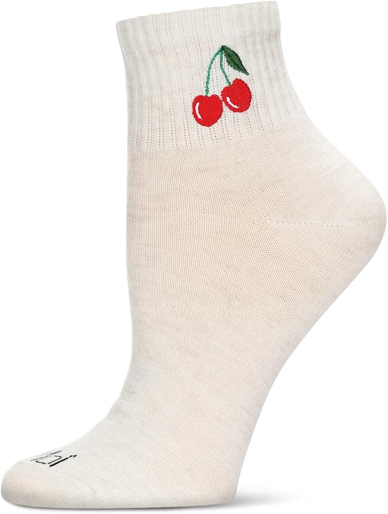 MeMoi Women's Cherry Embroidery Athletic Quarter Socks