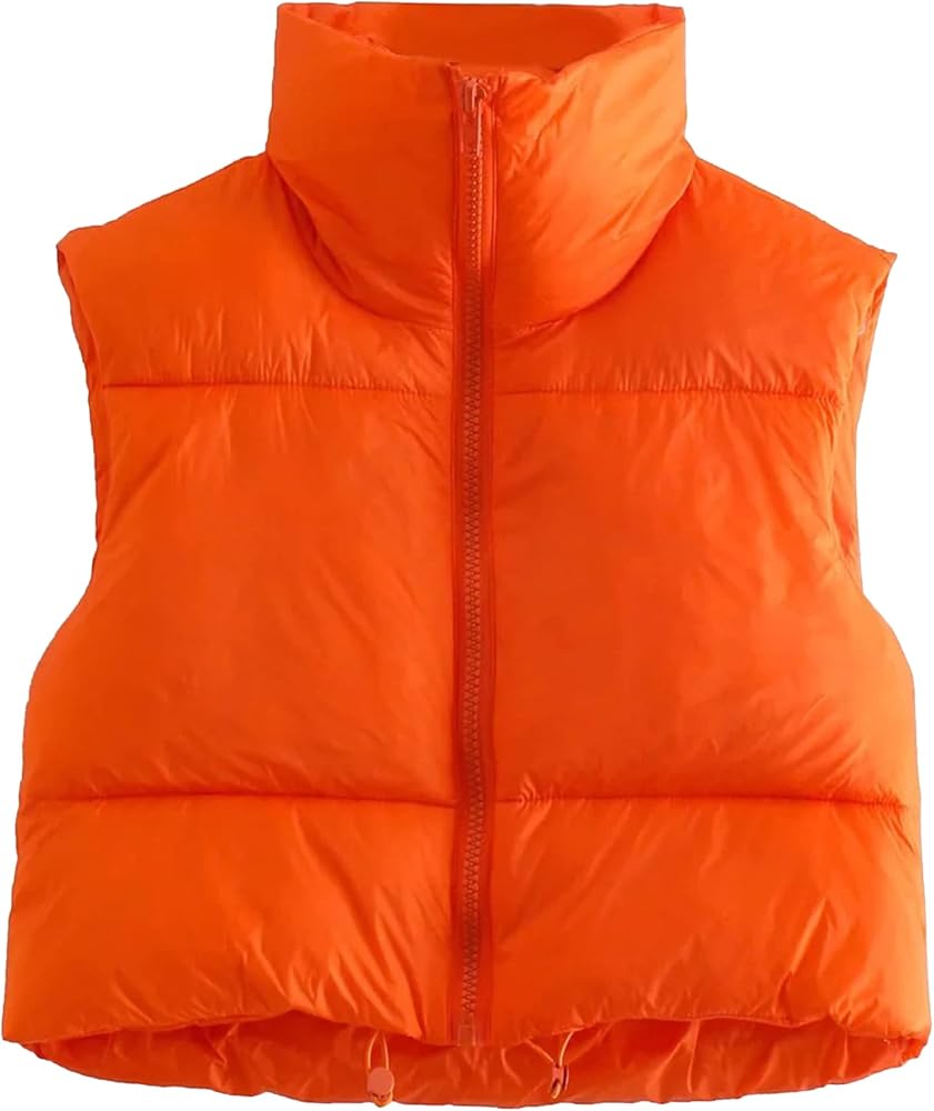 Women's Crop Tops Puffer Vest Zip Up Sleeveless Jacket Coat