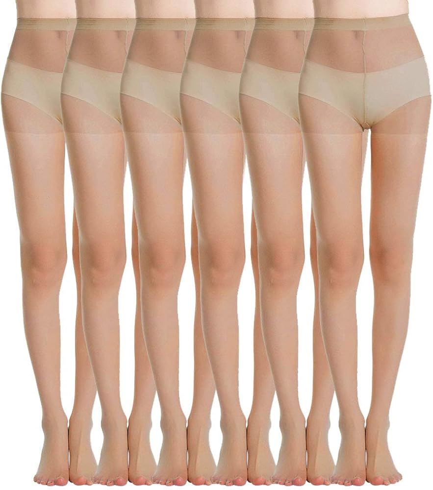 MANZI 6 Pairs Pantyhose for Women 20 Denier High Waist Sheer Tights