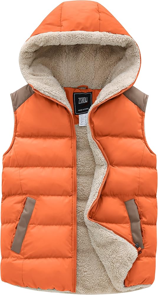 ZSHOW Women's Outerwear Vest Casual Thicken Qulited Winter Puffer Vest Hooded Warm Fleece Jacket