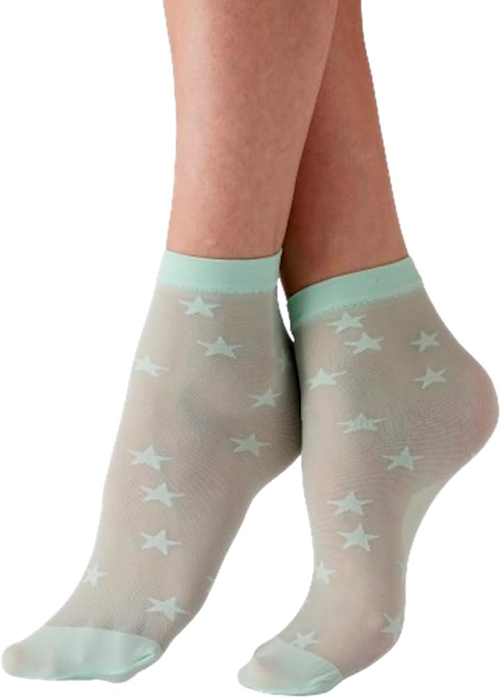 Women's All Over Star Sheer Socks- fun ankle sheer socks to complete the look, Green (Mint), One Size