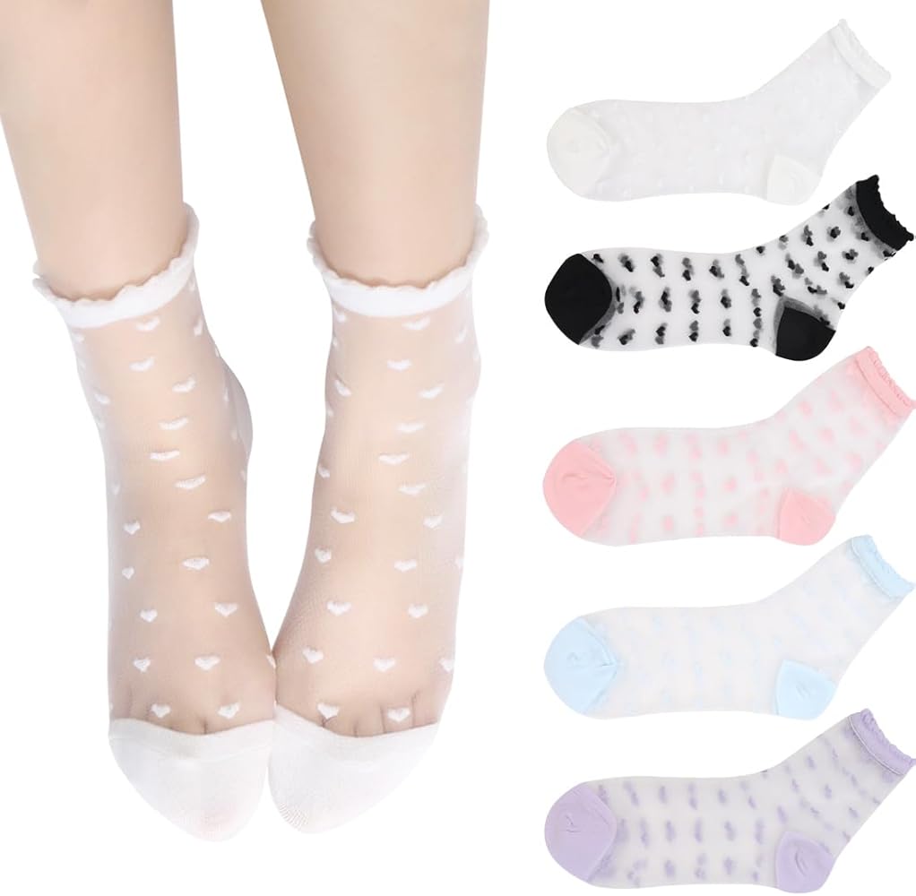 4 to 6 Pairs Lace Socks Transparent Ultra Thin Fishnet Socks Elastic Short Mesh Sheer Socks for Women