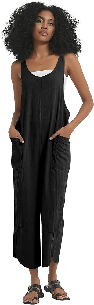 Kissonic Women's Causal Jumpsuits Scoop Neck Sleeveless Harem Overalls Romper with Pockets(Black-XXL)