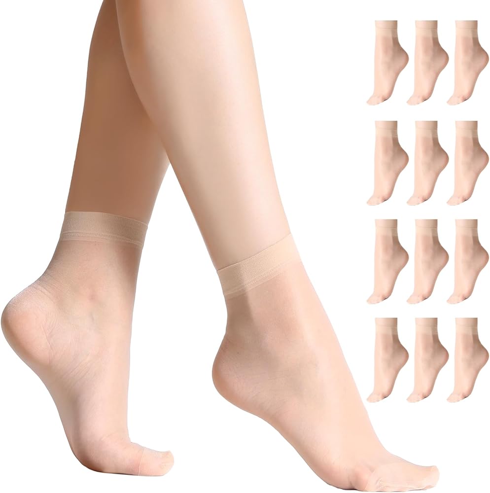 12 Pairs Women's Ankle High Sheer Socks for Women Nylon Socks Soft Tight Hosiery with Reinforced Toe