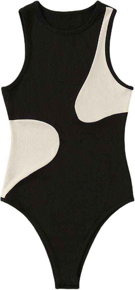 Floerns Women's Color Block Sleeveless Rib Knit Tank Top Bodysuit Leotard