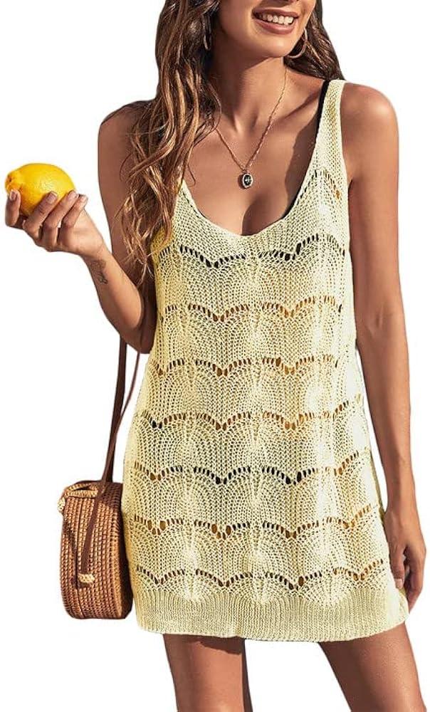 Womens Sexy Crochet Cover Up Swimwear Mesh Dress See Through Fishnet Beach Swimsuit Top