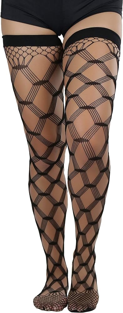 ToBeInStyle Women’s Multi-Strand Large Diamond Fence Net Thigh High Stockings