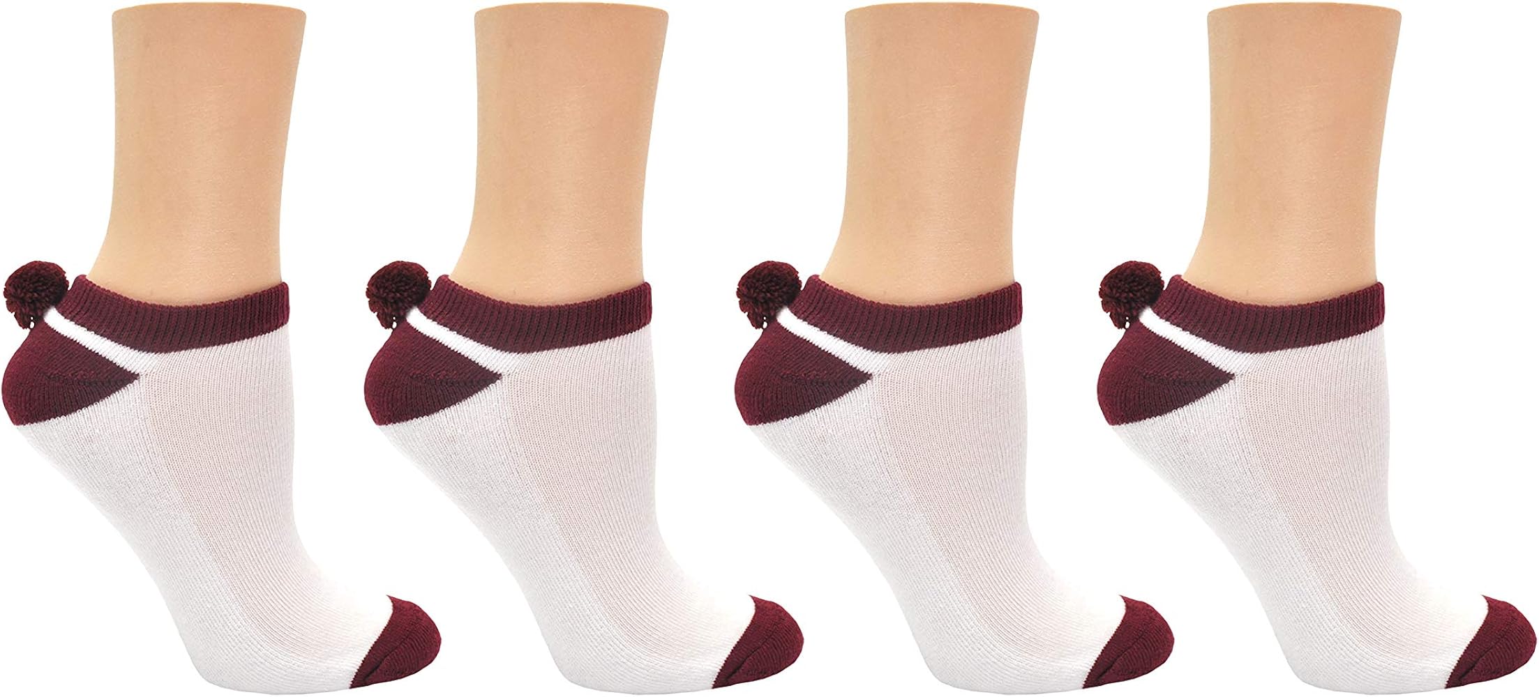 Everything Legwear Sock House Co. Pom Pom Socks (4 Pair) - Team Spirit Athletic Socks - Fits Ladies Shoe Size: 4-10