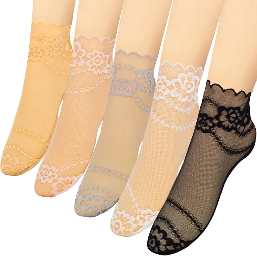 Lace Ankle Socks For Women - 5Pairs ruffle socks women - Fishnet Ankle Women Socks