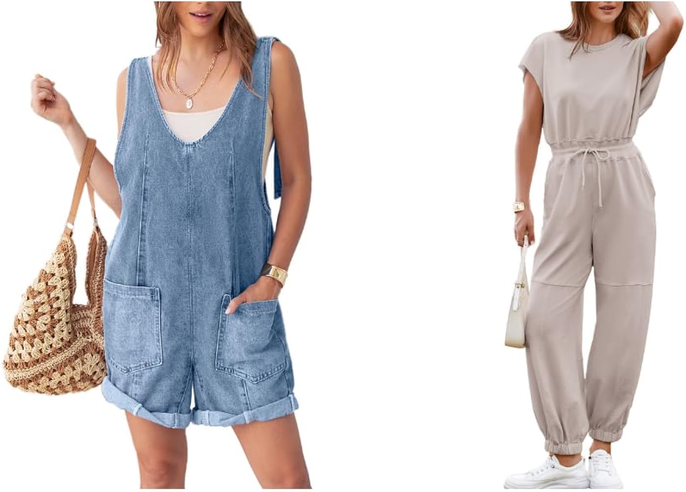 Glamaker Womens Casual Sleeveless V Neck Denim Romper Overall Shorts Summer Jean Romper