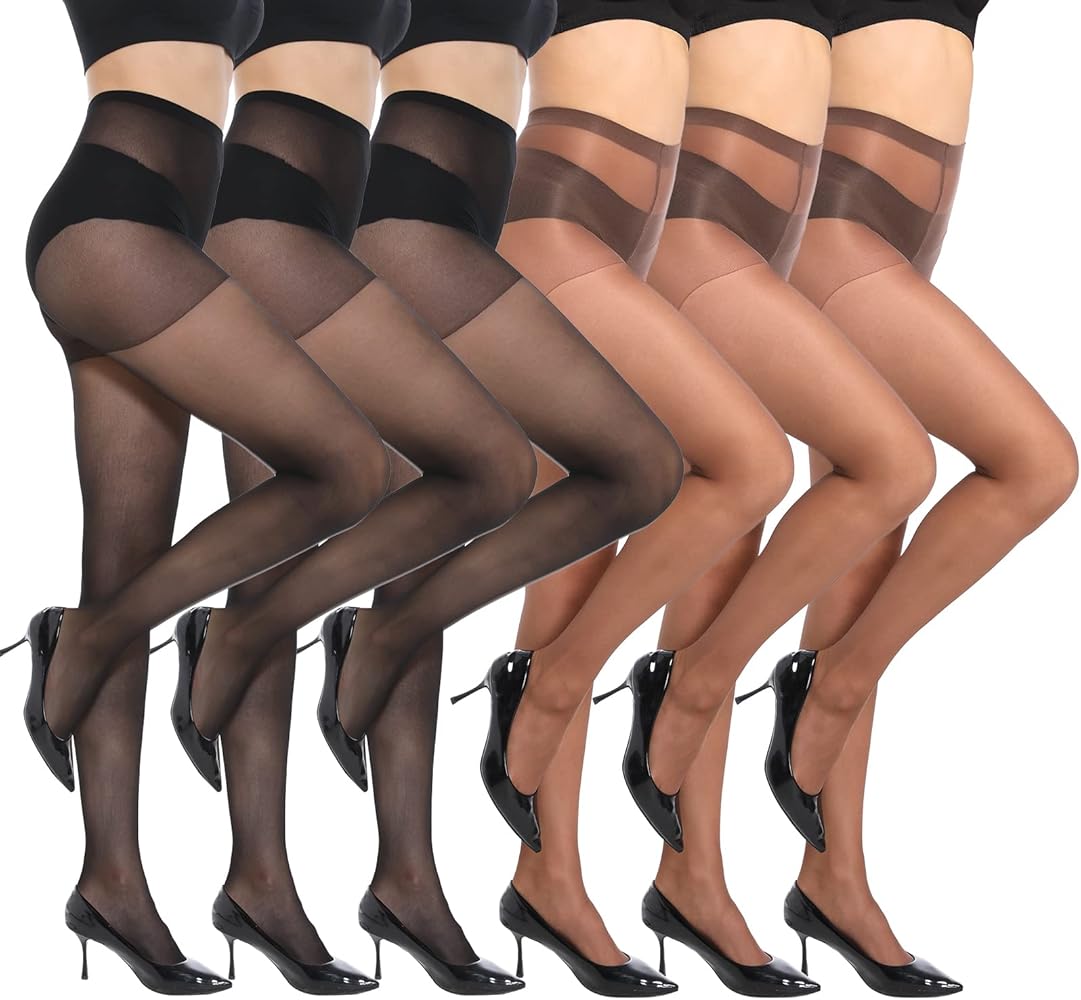 MANZI 6 Pairs 20D Women's Sheer Tights Ultra Thin High Waist Pantyhose Thigh High Stockings